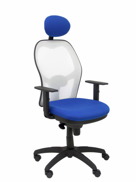 Silla de oficina Jorquera malla blanca asiento bali azul con cabecero fijo (1)