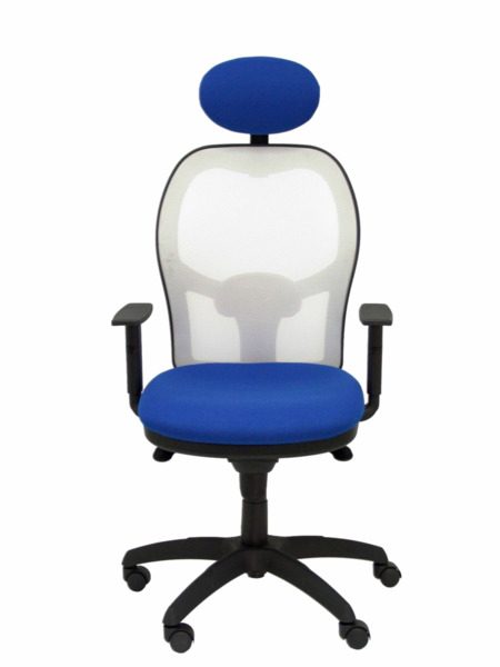 Silla de oficina Jorquera malla blanca asiento bali azul con cabecero fijo (2)