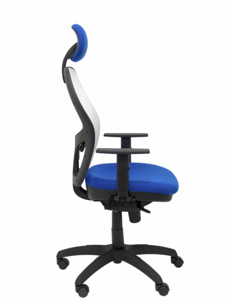 Silla de oficina Jorquera malla blanca asiento bali azul con cabecero fijo (7)
