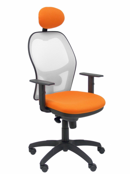 Silla de oficina Jorquera malla blanca asiento bali naranja con cabecero fijo (1)