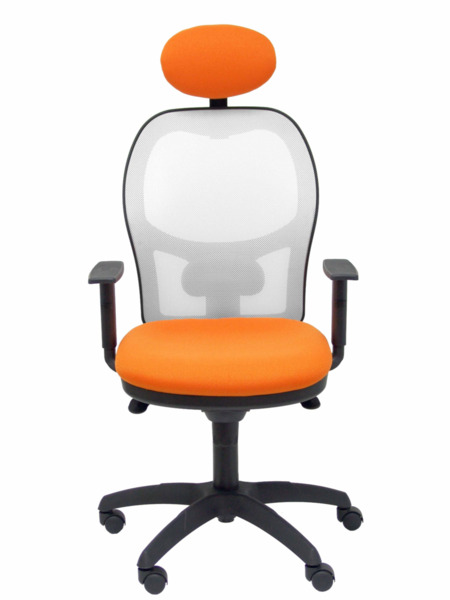 Silla de oficina Jorquera malla blanca asiento bali naranja con cabecero fijo (2)