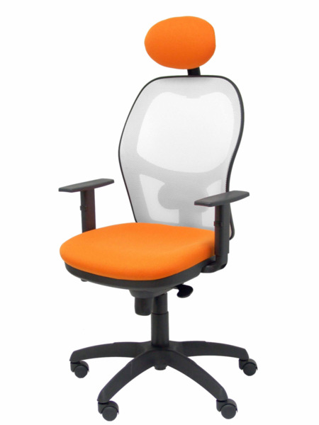 Silla de oficina Jorquera malla blanca asiento bali naranja con cabecero fijo (3)