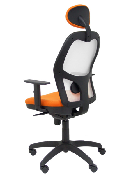 Silla de oficina Jorquera malla blanca asiento bali naranja con cabecero fijo (5)
