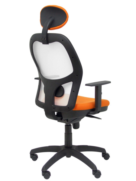 Silla de oficina Jorquera malla blanca asiento bali naranja con cabecero fijo (7)
