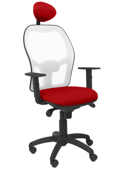 Silla de oficina Jorquera malla blanca asiento bali rojo con cabecero fijo (1)