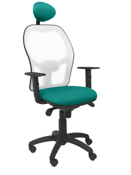 Silla de oficina Jorquera malla blanca asiento bali verde claro con cabecero fijo (1)