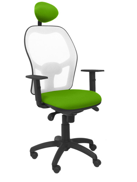 Silla de oficina Jorquera malla blanca asiento bali verde pistacho con cabecero fijo (1)
