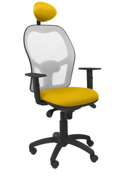 Silla de oficina Jorquera malla gris asiento bali amarillo con cabecero fijo (1)