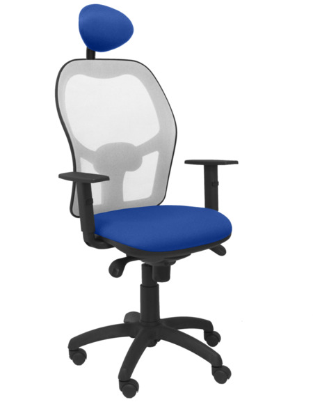 Silla de oficina Jorquera malla gris asiento bali azul con cabecero fijo (1)