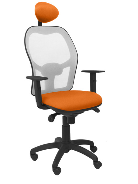 Silla de oficina Jorquera malla gris asiento bali naranja con cabecero fijo (1)