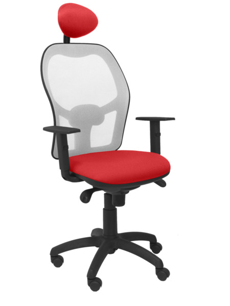 Silla de oficina Jorquera malla gris asiento bali rojo con cabecero fijo (1)