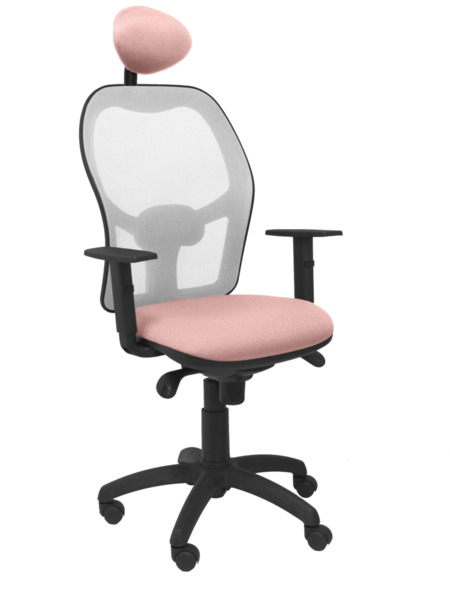 Silla de oficina Jorquera malla gris asiento bali rosa pálido con cabecero fijo (1)
