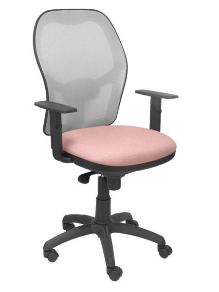 Silla de oficina Jorquera malla gris asiento bali rosa pálido (1)