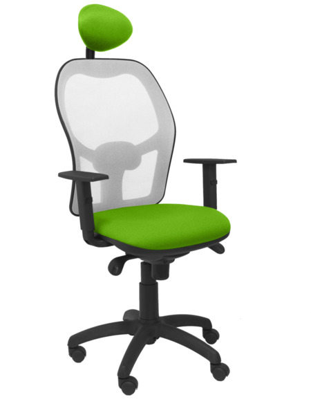 Silla de oficina Jorquera malla gris asiento bali verde pistacho con cabecero fijo (1)
