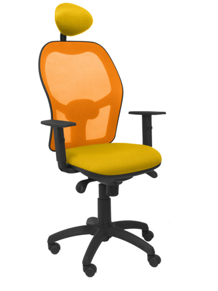 Silla de oficina Jorquera malla naranja asiento bali amarillo con cabecero fijo (1)
