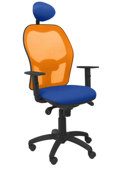 Silla de oficina Jorquera malla naranja asiento bali azul con cabecero fijo (1)