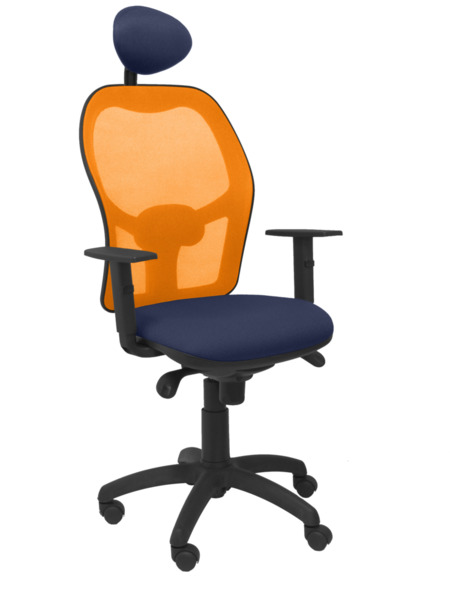 Silla de oficina Jorquera malla naranja asiento bali azul marino con cabecero fijo (1)