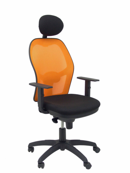 Silla de oficina Jorquera malla naranja asiento bali negro con cabecero fijo (1)