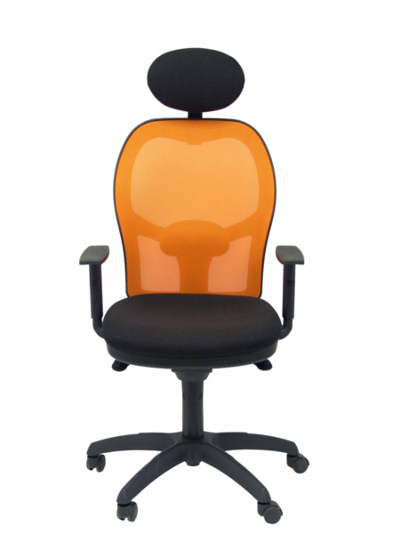 Silla de oficina Jorquera malla naranja asiento bali negro con cabecero fijo (2)