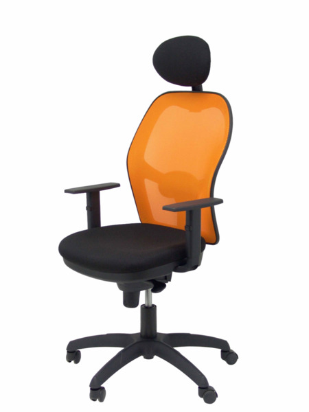 Silla de oficina Jorquera malla naranja asiento bali negro con cabecero fijo (3)