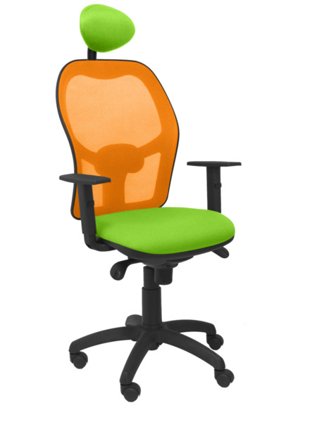 Silla de oficina Jorquera malla naranja asiento bali verde pistacho con cabecero fijo (1)