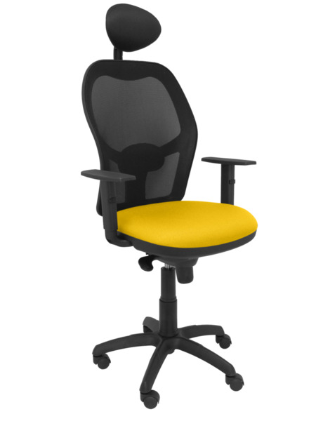 Silla de oficina Jorquera malla negra asiento bali amarillo con cabecero fijo (1)