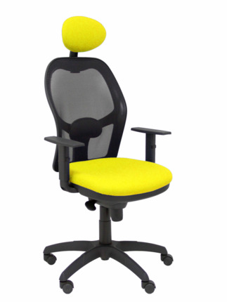 Silla de oficina Jorquera malla negra asiento bali amarillo con cabecero fijo
