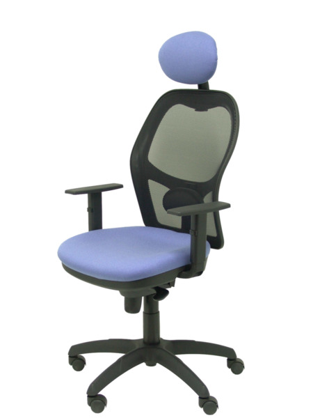 Silla de oficina Jorquera malla negra asiento bali azul claro con cabecero fijo (3)