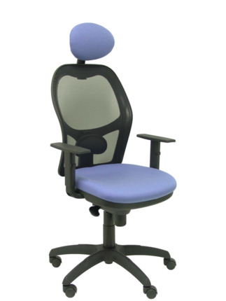 Silla de oficina Jorquera malla negra asiento bali azul claro con cabecero fijo