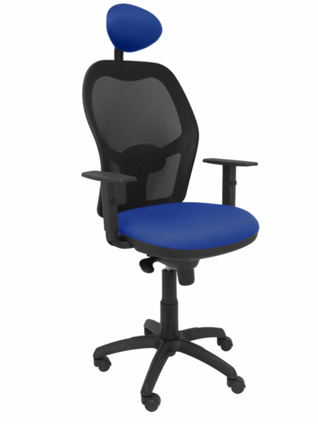 Silla de oficina Jorquera malla negra asiento bali azul con cabecero fijo (1)