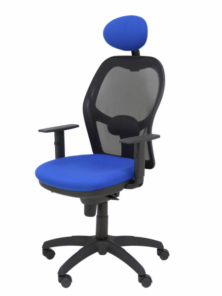 Silla de oficina Jorquera malla negra asiento bali azul con cabecero fijo (3)