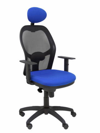 Silla de oficina Jorquera malla negra asiento bali azul con cabecero fijo