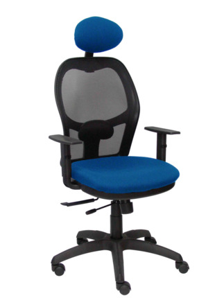 Silla de oficina Jorquera malla negra asiento bali azul con traslack y cabecero