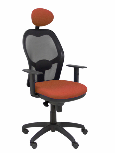 Silla de oficina Jorquera malla negra asiento bali marrón con cabecero fijo (1)