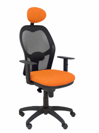 Silla de oficina Jorquera malla negra asiento bali naranja con cabecero fijo
