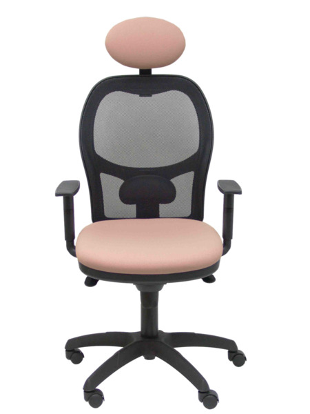 Silla de oficina Jorquera malla negra asiento bali rosa pálido con cabecero fijo (2)