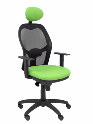 Silla de oficina Jorquera malla negra asiento bali verde pistacho con cabecero fijo