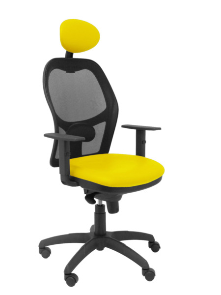 Silla de oficina Jorquera malla negra asiento similpiel amarillo con cabecero fijo (1)