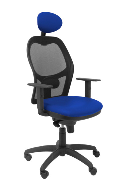 Silla de oficina Jorquera malla negra asiento similpiel azul con cabecero fijo (1)
