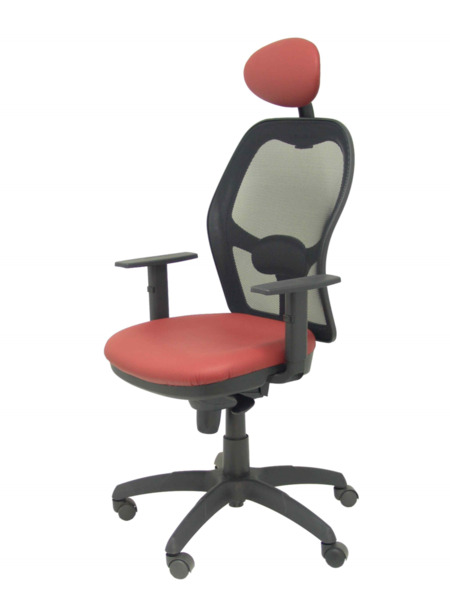 Silla de oficina Jorquera malla negra asiento similpiel granate con cabecero fijo (3)