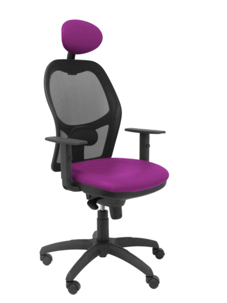 Silla de oficina Jorquera malla negra asiento similpiel morado con cabecero fijo (1)