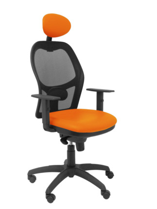 Silla de oficina Jorquera malla negra asiento similpiel naranja con cabecero fijo