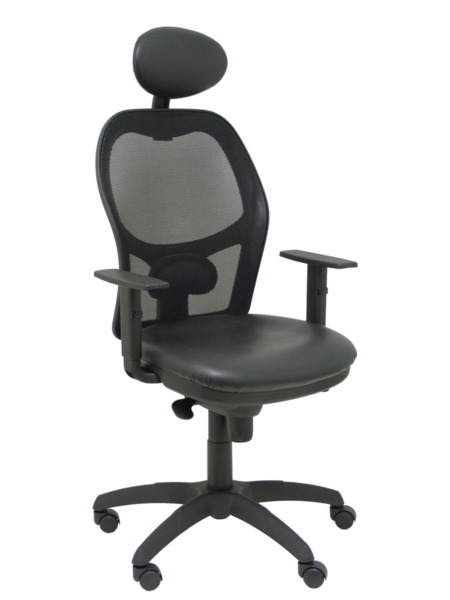 Silla de oficina Jorquera malla negra asiento similpiel negro con cabecero fijo (1)