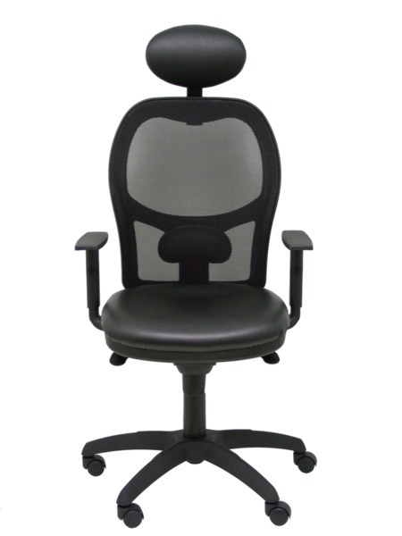 Silla de oficina Jorquera malla negra asiento similpiel negro con cabecero fijo (2)
