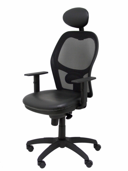 Silla de oficina Jorquera malla negra asiento similpiel negro con cabecero fijo (3)