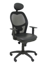 Silla de oficina Jorquera malla negra asiento similpiel negro con cabecero fijo