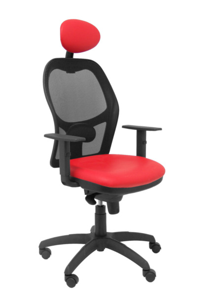 Silla de oficina Jorquera malla negra asiento similpiel rojo con cabecero fijo (1)