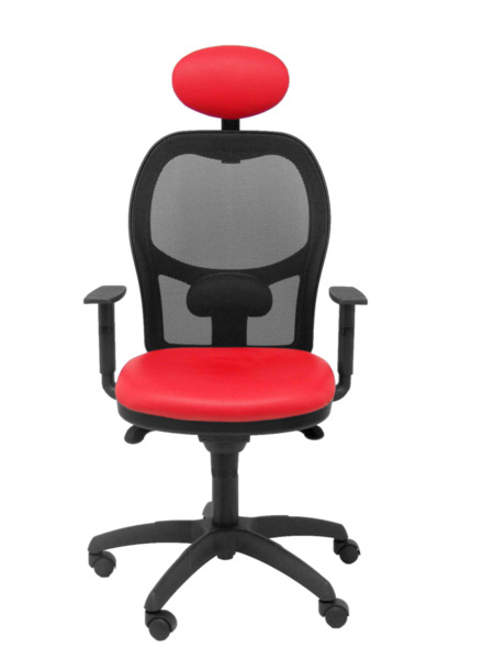 Silla de oficina Jorquera malla negra asiento similpiel rojo con cabecero fijo (2)