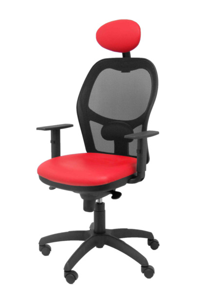 Silla de oficina Jorquera malla negra asiento similpiel rojo con cabecero fijo (3)