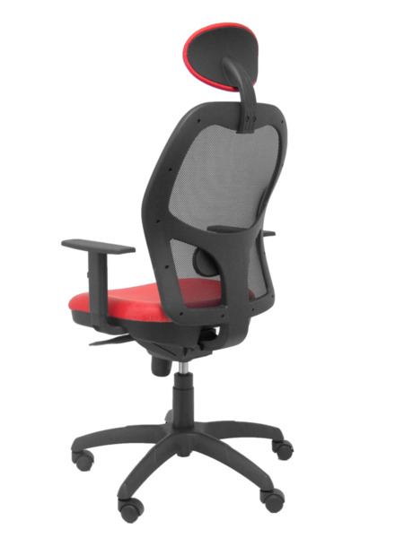 Silla de oficina Jorquera malla negra asiento similpiel rojo con cabecero fijo (5)
